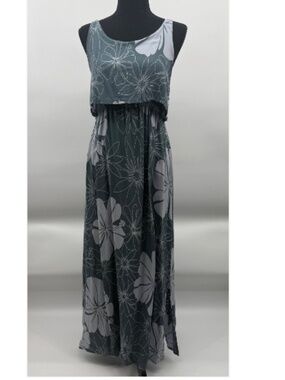 NaPua Collection Dress Women Medium Blue Spaghetti Straps Maxi Hawaiian Floral